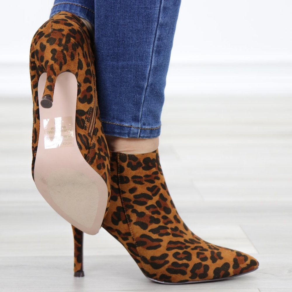 Vegan Suede Leopard Print Ankle Booties - Picture 4 of 11
